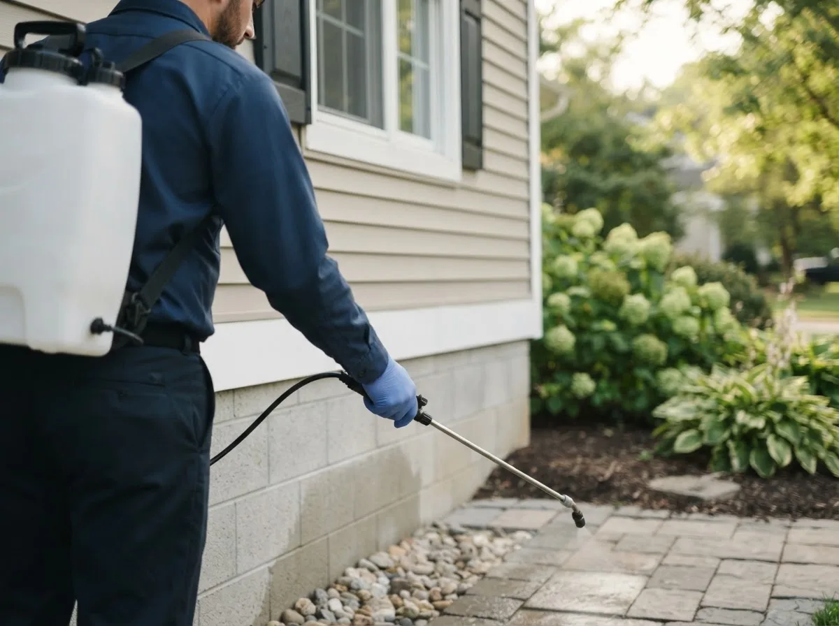 Pest control technician inspecting a home in Windham, OH